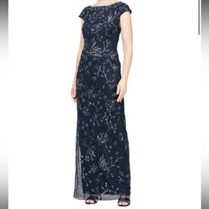 Alex Evenings Navy Embellished Gown